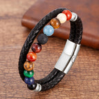 7 Chakra Stone Leather Bracelet for Men Women silver style b