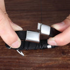 Silver Men's Feather Leather Bracelet