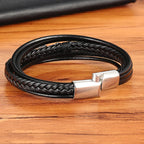 Silver Men's Feather Leather Bracelet
