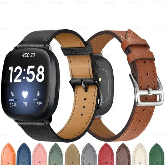 Leather Watch Band for Fitbit Versa 3 Versa 4 Sense 2