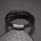 Egyptian Braided Leather Bracelet Ankh Cross silver