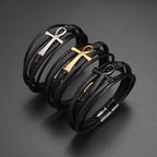 Egyptian Braided Leather Bracelet Ankh Cross