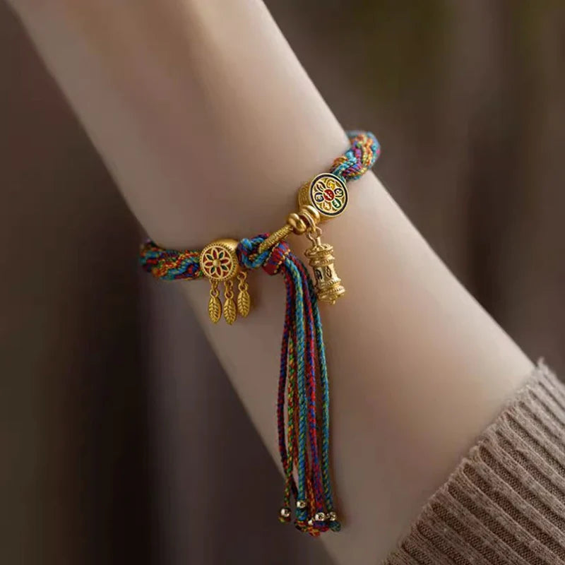 Tibetan Buddhist Charm Cord ID Bracelet