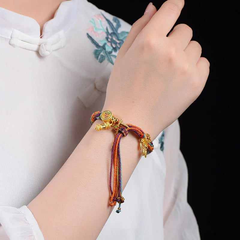 Tibetan Buddhist Charm Cord ID Bracelet