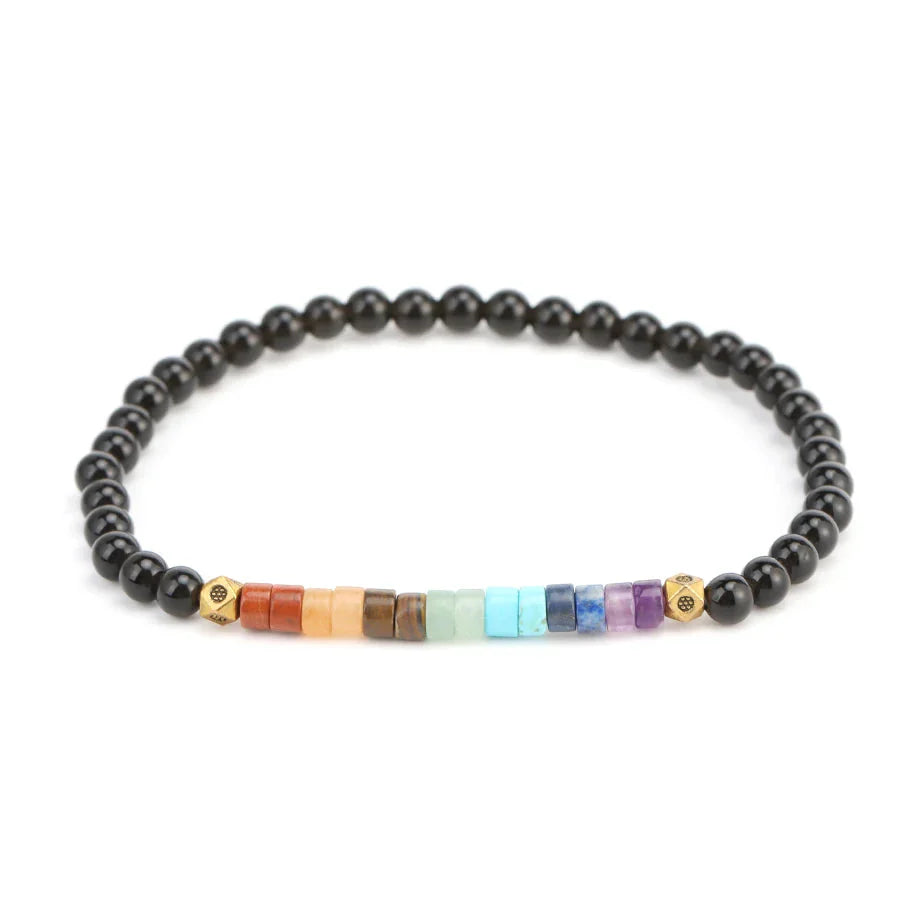 Natural Stone 7 Chakras Bracelet Black Obsidian