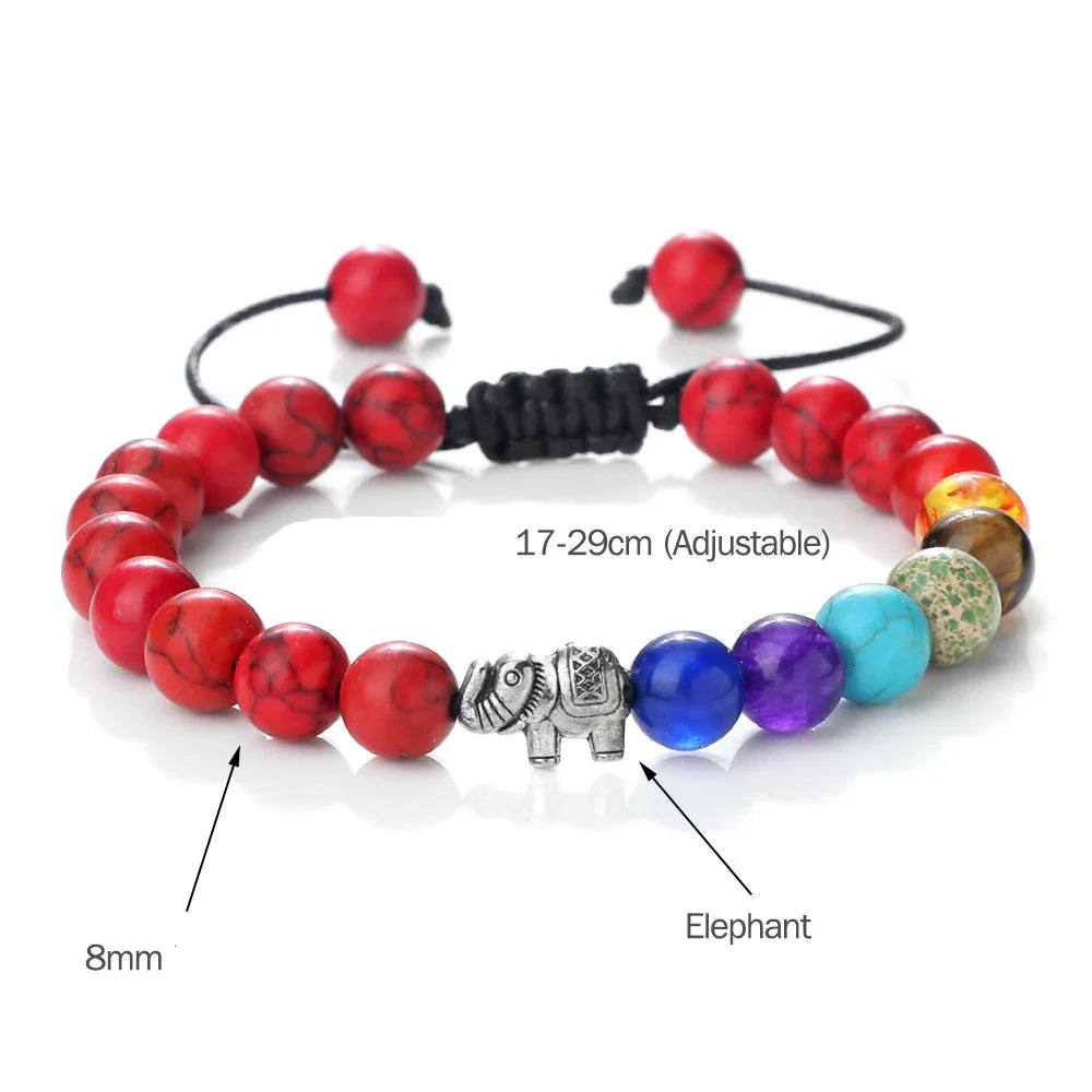 Natural Stone and Elephant 7 Chakras Bracelet