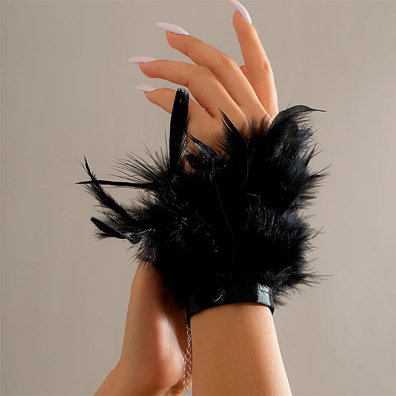 Black airy pink feather bracelet