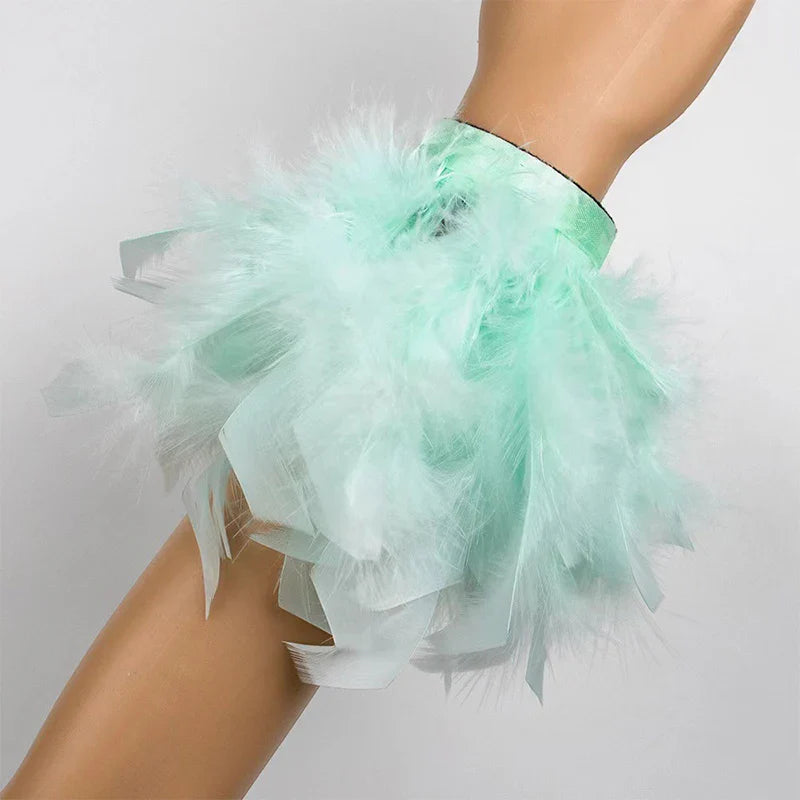 Green airy pink feather bracelet