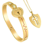 Bracelet and Key Heart Necklace for Couples gold
