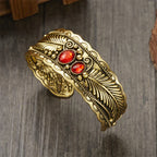 Vintage Ethnic Bracelet with Stones and Feathers Gold