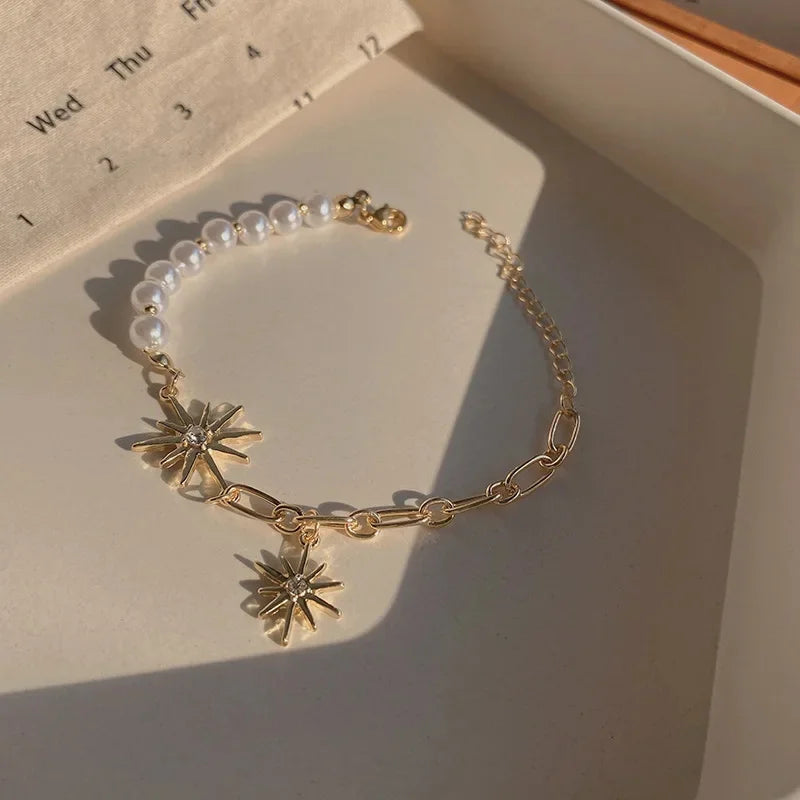 Stars and White Pearls Bracelet