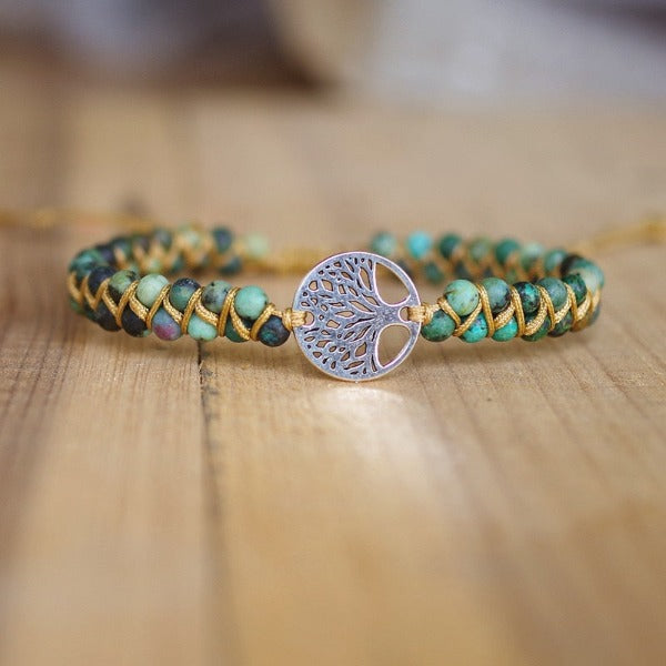 Women's Natural Stone Bracelet Purple Tree of Life