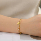 Palm Leaf and Zircon Bracelet Style A Gold