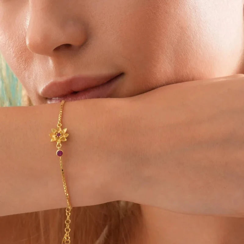 Flower Bracelet with Birthstone Zircon