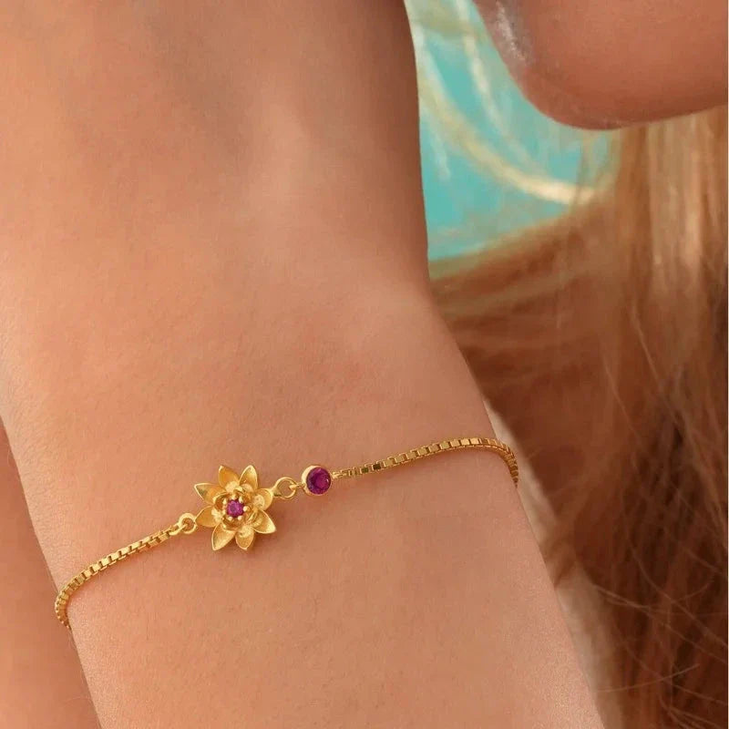 Flower Bracelet with Birthstone Zircon