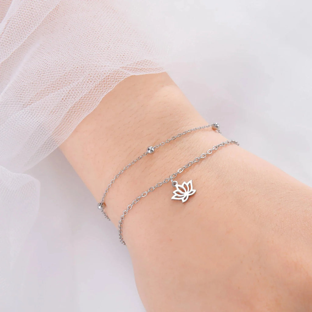 Lotus Flower Women's Bracelet Silver Chain Bracelet