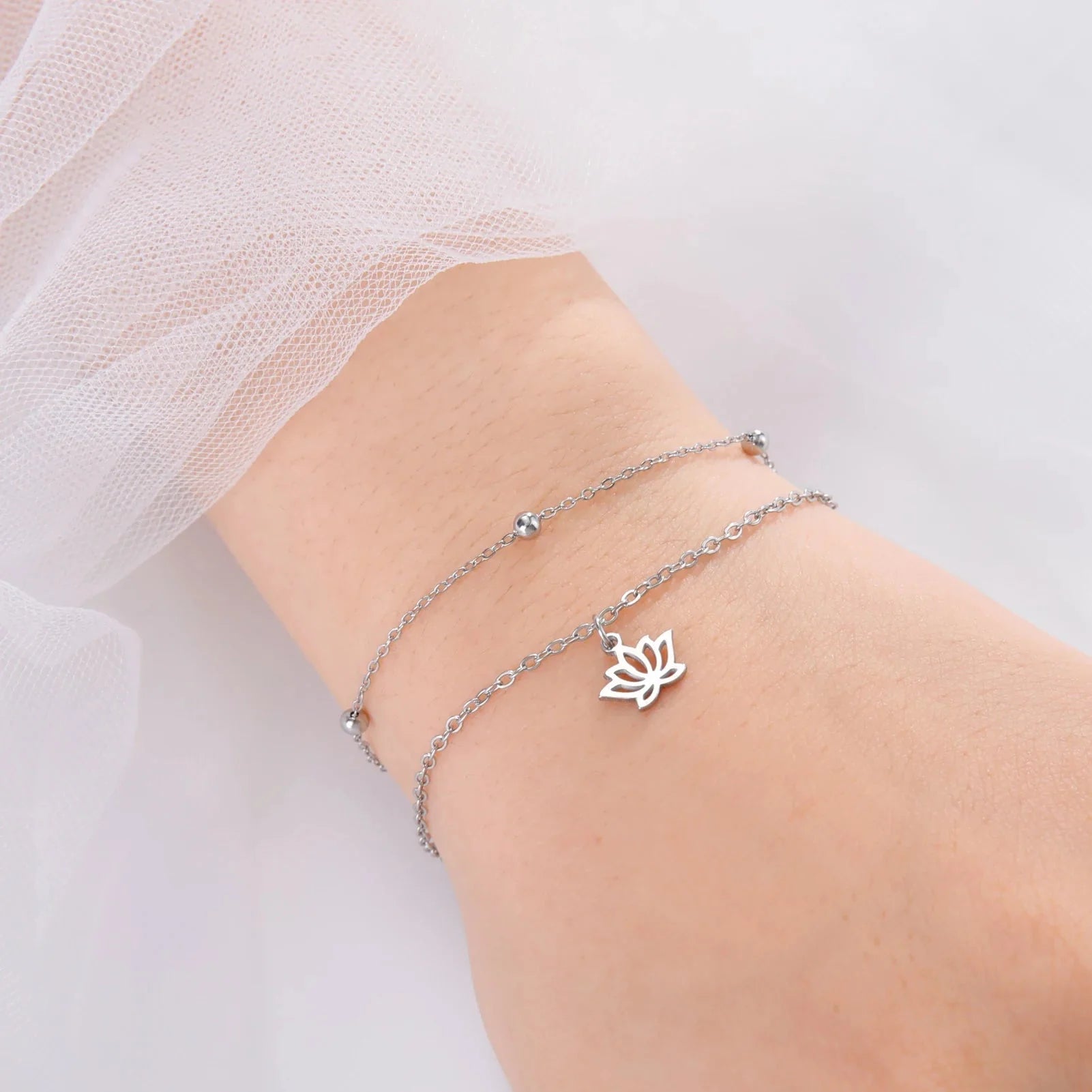 Lotus Flower Women's Bracelet Silver Chain Bracelet
