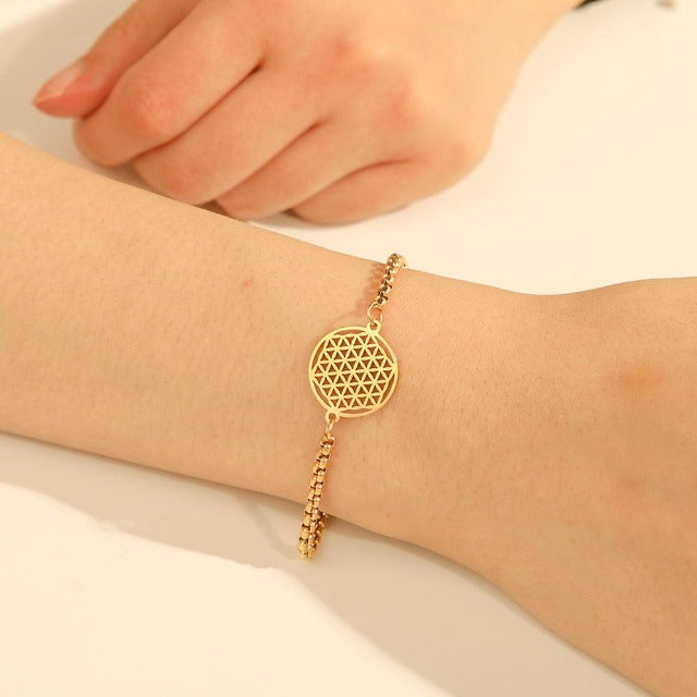 Dawapara Flower of Life Mandala Curb Bracelet gold