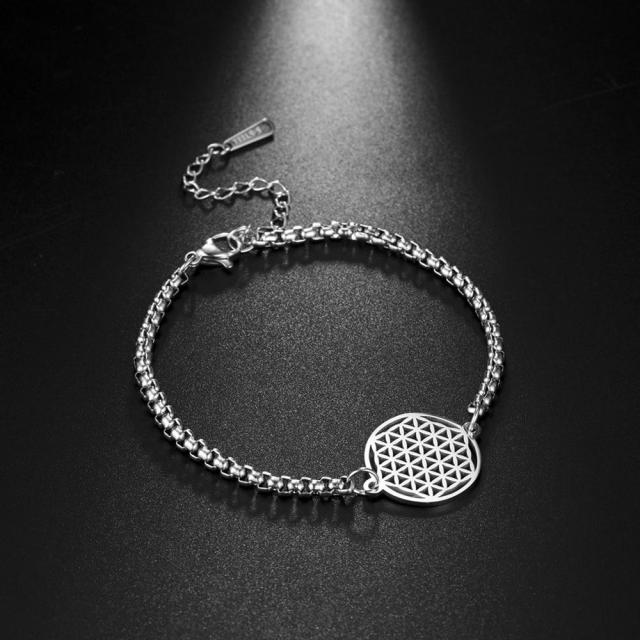 Dawapara Flower of Life Mandala Curb Bracelet silver