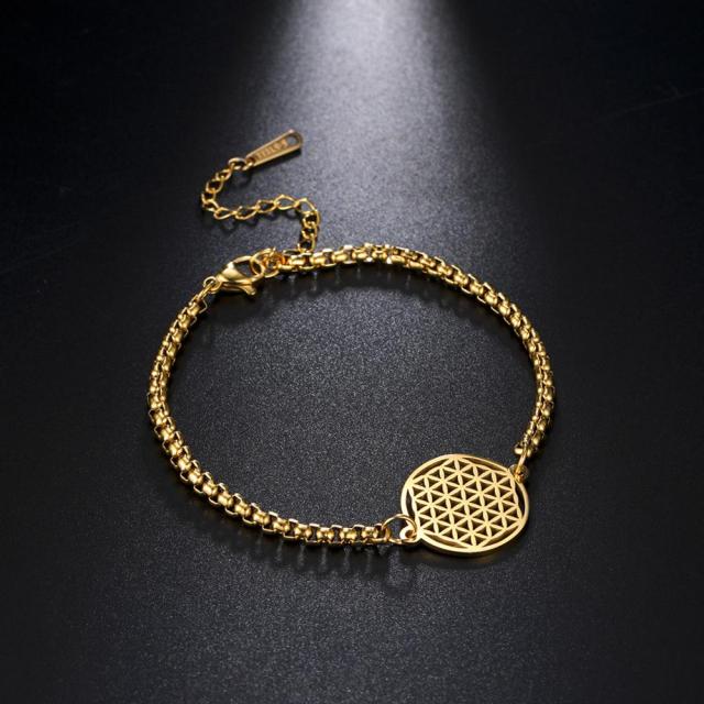 Dawapara Flower of Life Mandala Curb Bracelet gold