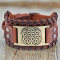 Men's brown leather Flower of Life bracelet
