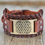 Men's brown leather Flower of Life bracelet