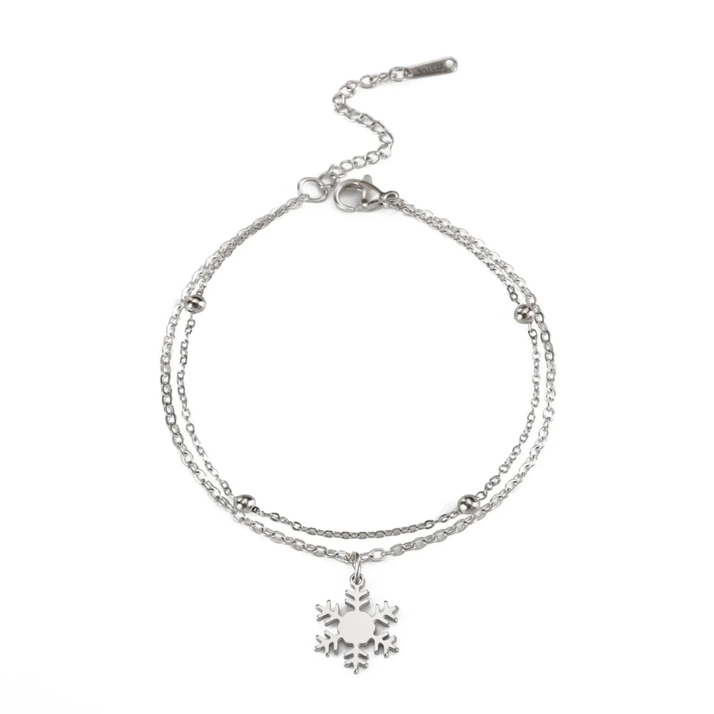 Snowflake Curb Chain Bracelet Winter Silver
