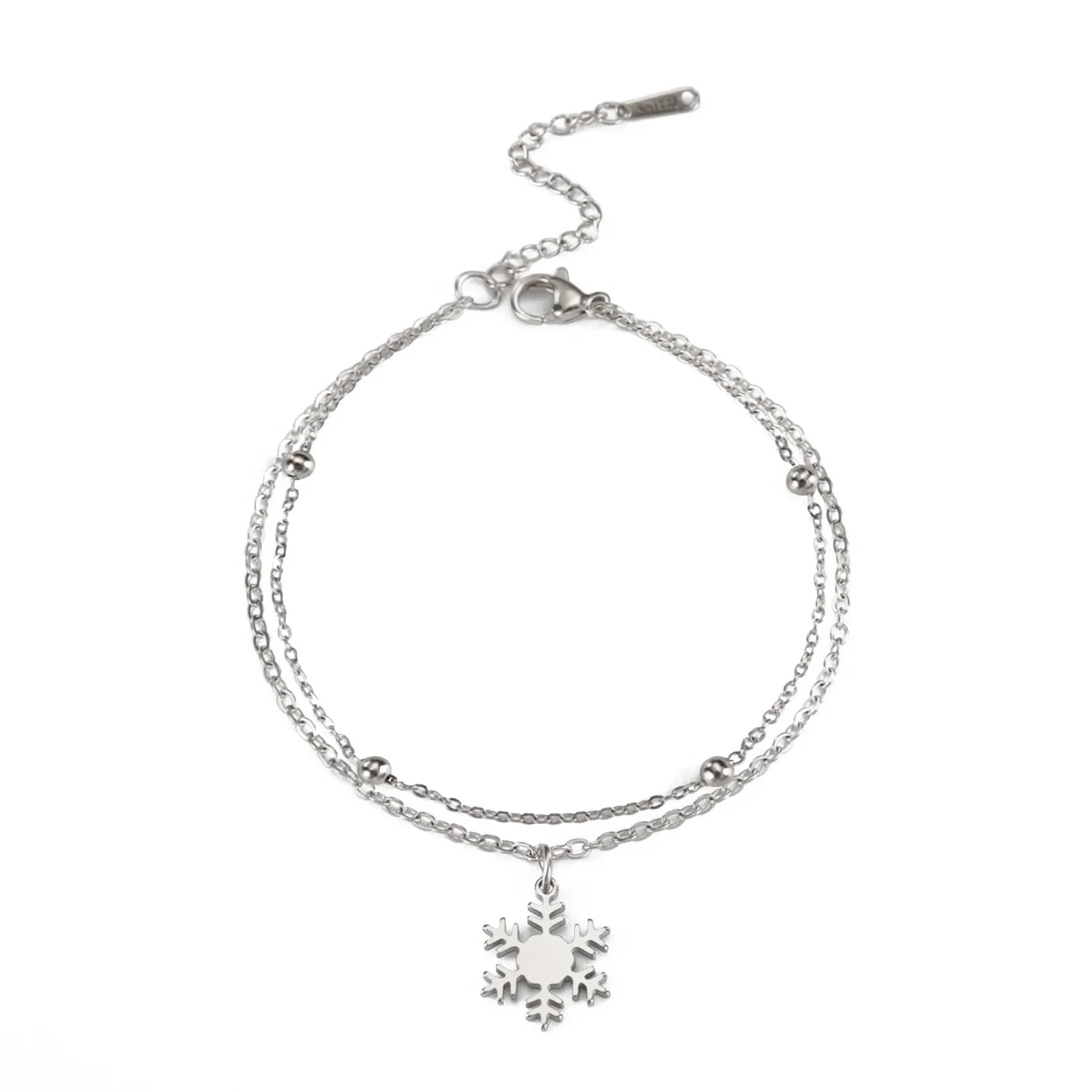 Snowflake Curb Chain Bracelet Winter Silver