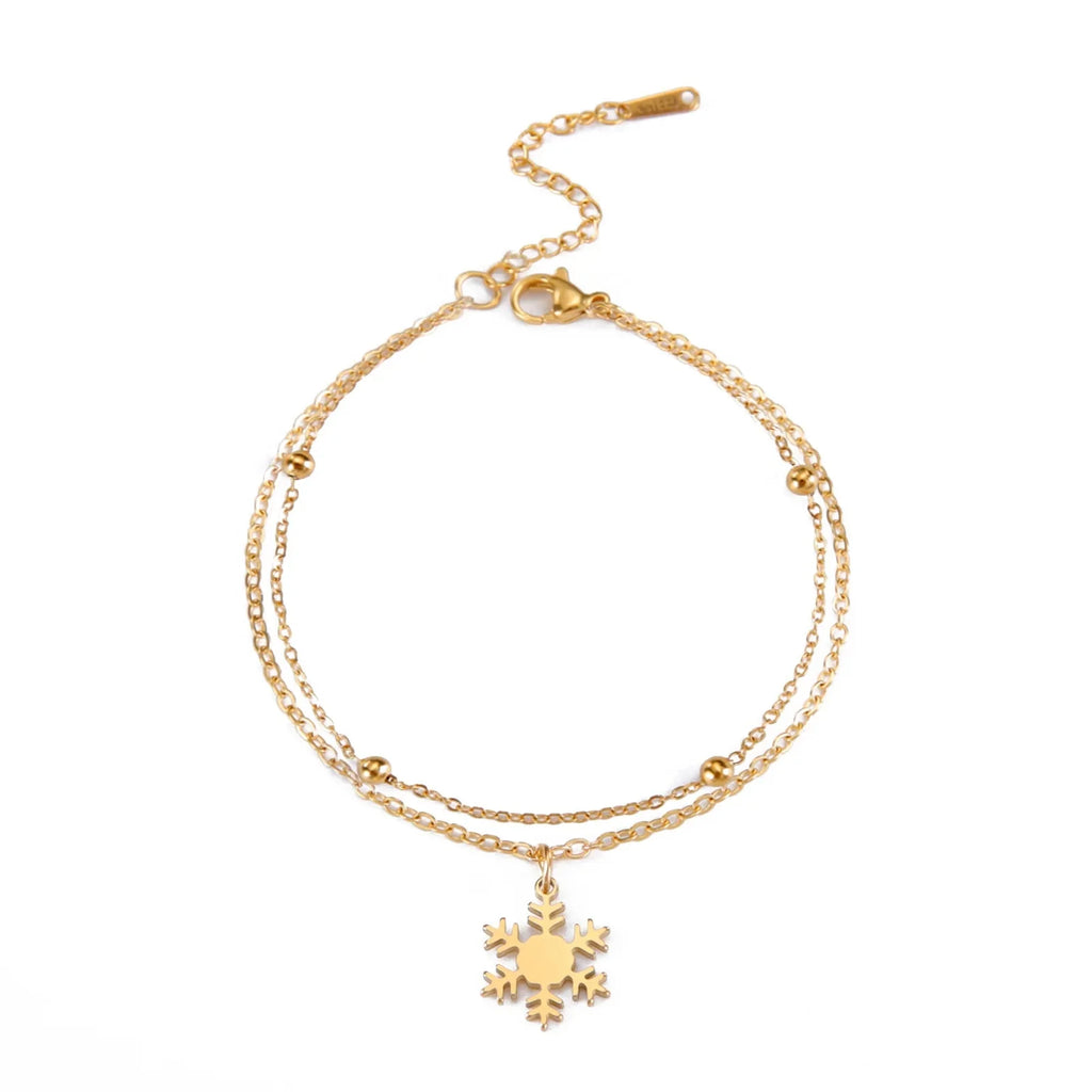Snowflake Curb Chain Bracelet Winter Gold