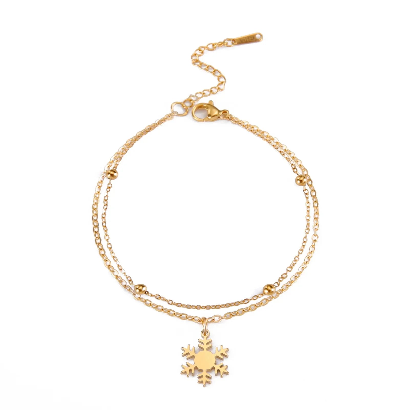Snowflake Curb Chain Bracelet Winter Gold