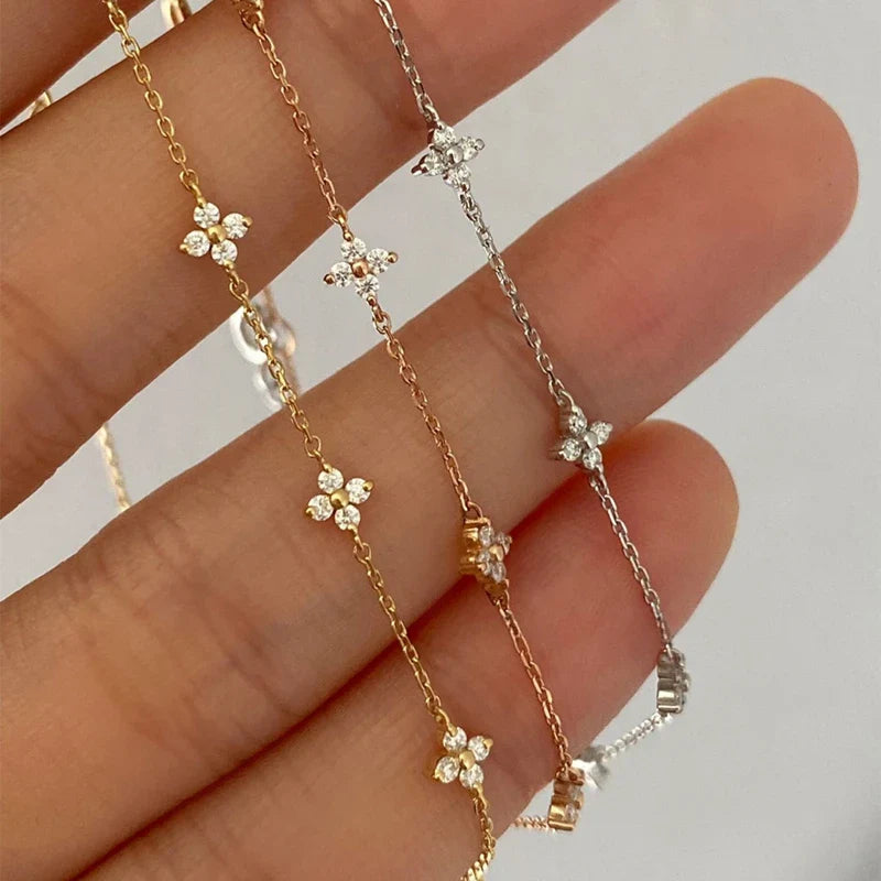 Fine Flower Zircon ID Bracelet in silver