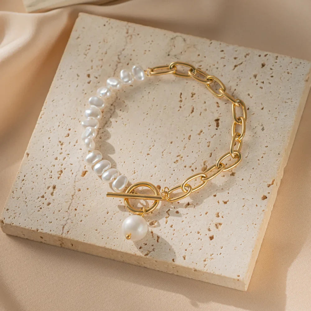 Baroque-Style Curb Bracelet with Pearls