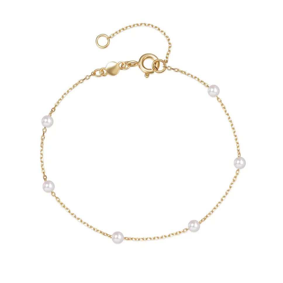 Fine Chain Bracelet with White Beads
