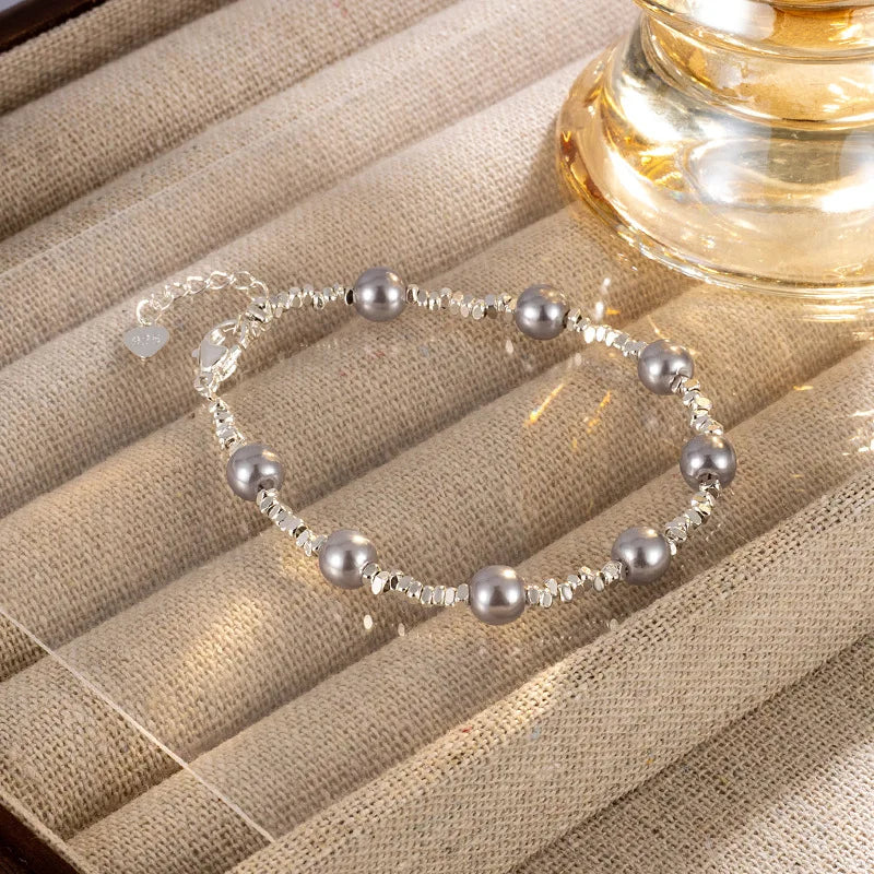 Gourmette Bracelet with Gray Beads