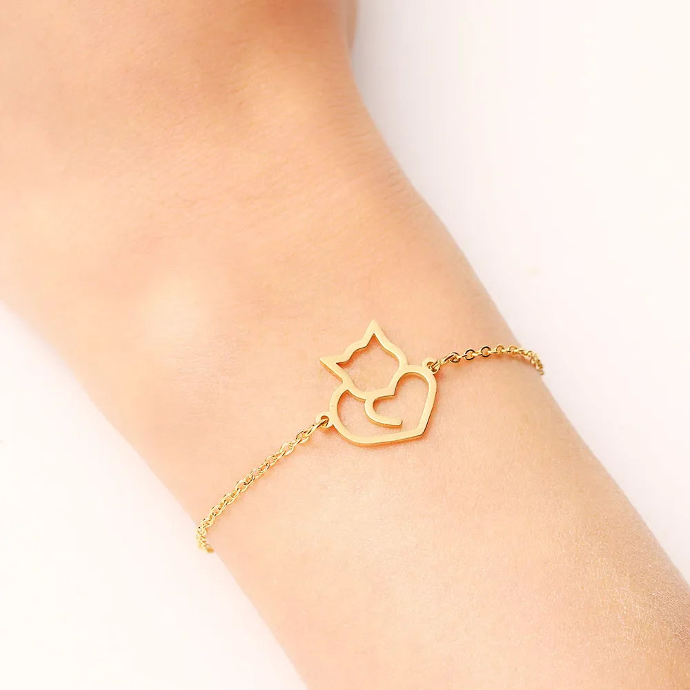 Gold Cat Heart ID Bracelet