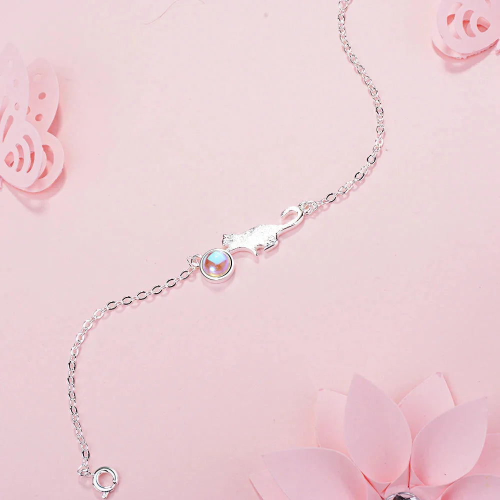 Playful Cat Curb Bracelet in Silver