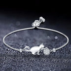 Silver Zircon Cat Gourmette Bracelet