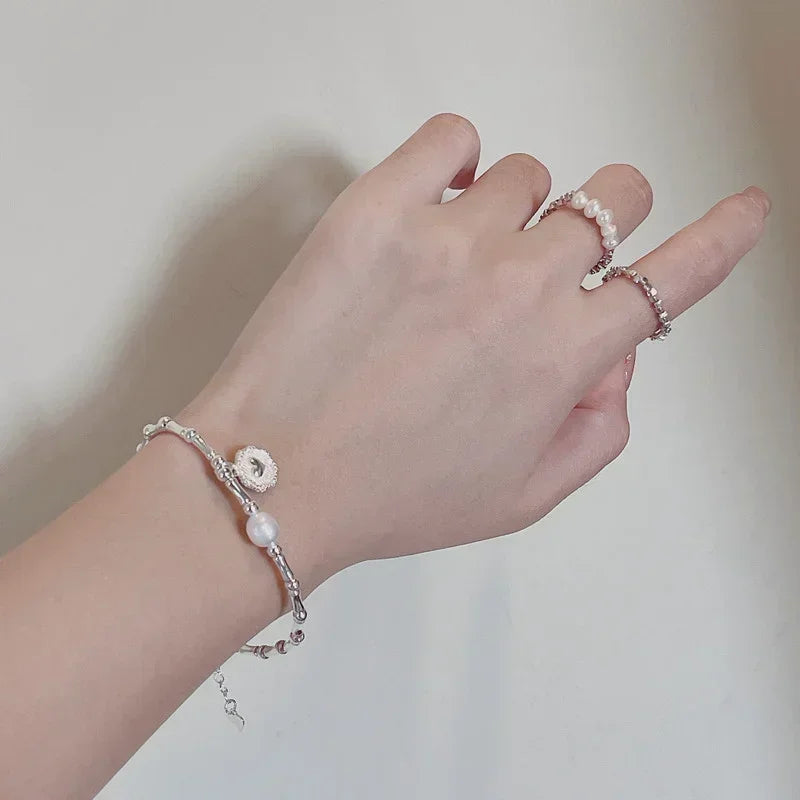 Retro-Style Curb Bracelet with Pearl