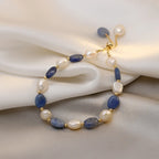 Blue and White Natural Beaded Curb Bracelet