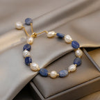 Blue and White Natural Beaded Curb Bracelet