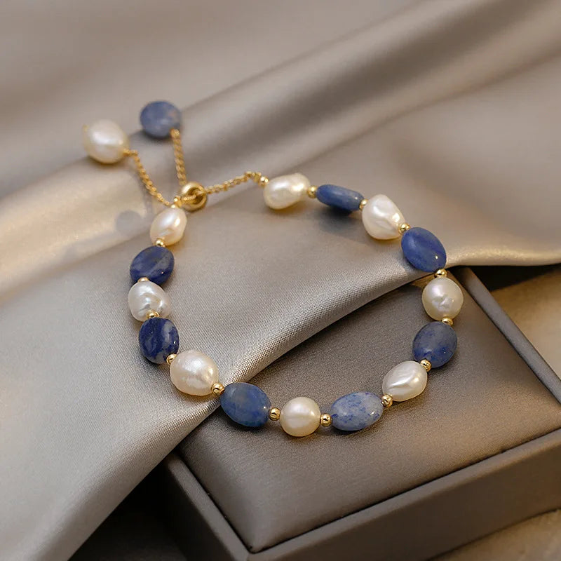 Blue and White Natural Beaded Curb Bracelet