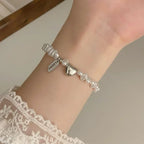 Women's Beaded Curb Chain Bracelet with Heart
