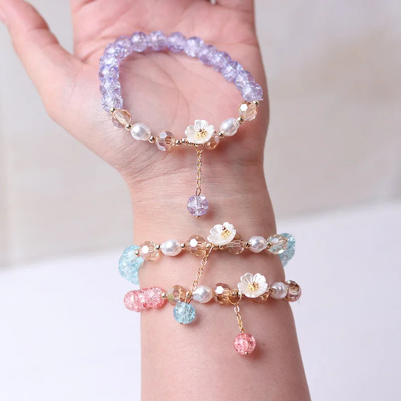 Multicolor Crystal Flower Curb Bracelet