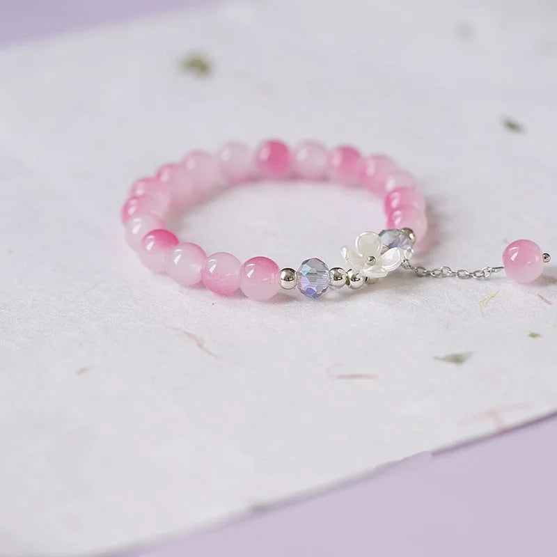 Pink Crystal Flower Curb Bracelet
