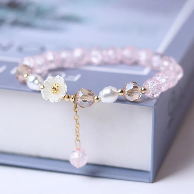 Pink Crystal Flower Curb Bracelet