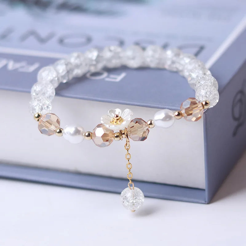 White Crystal Flower Curb Bracelet