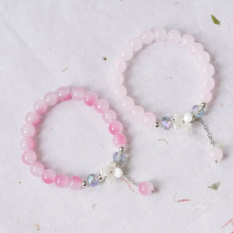Pink Crystal Flower Curb Bracelet