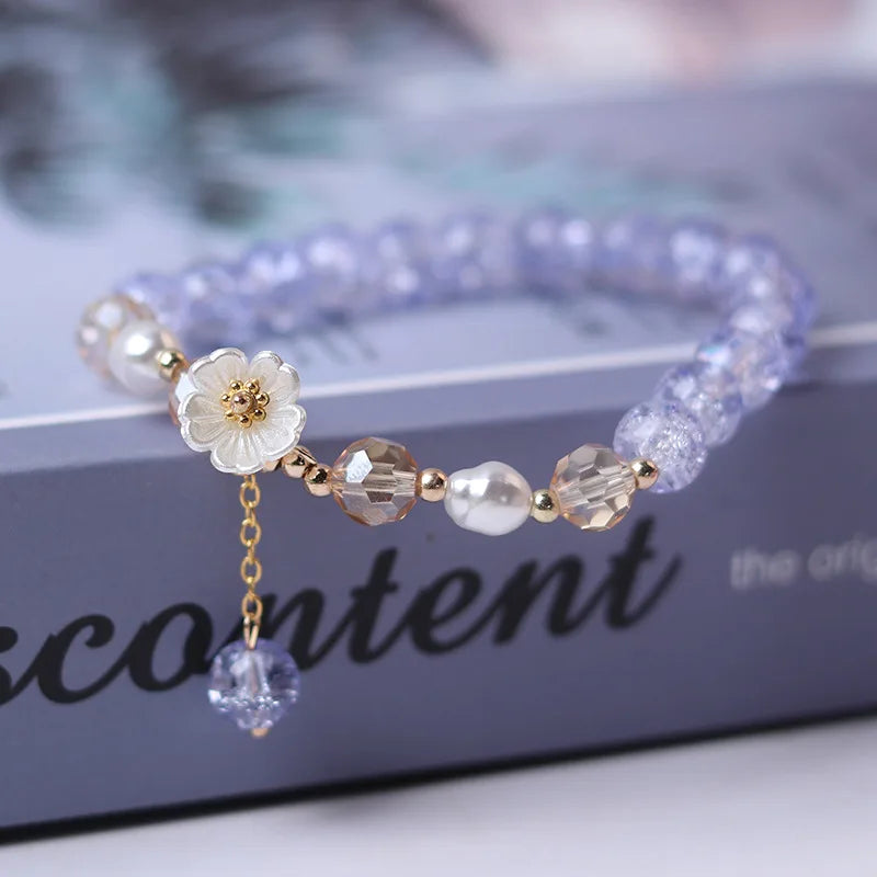 Blue Crystal Flower Curb Bracelet