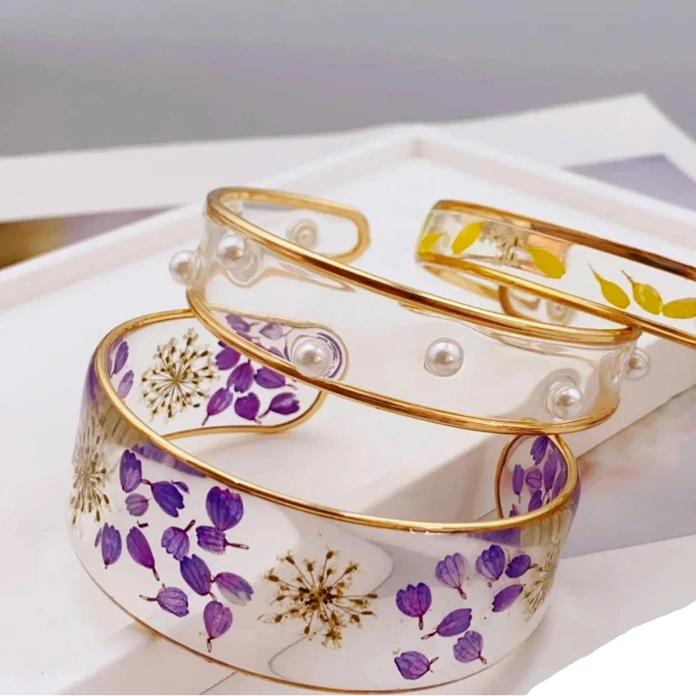 Translucent Resin Flower Chain Bracelet purple A