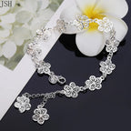 Gourmette Bracelet with 5 Silver Petal Flowers